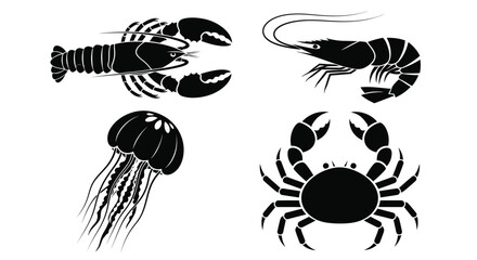 Elegant seafood silhouette collection featuring crab lobster and shrimp