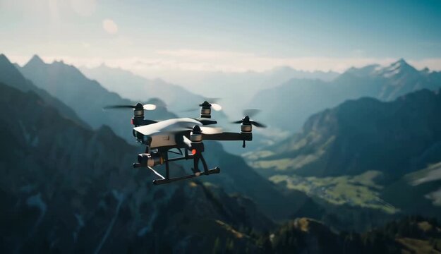 Drone Flying Over Mountain Landscape Aerial Photography, Technology