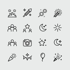 Minimalist Monoline Celebration & Fireworks Outline Icon Set