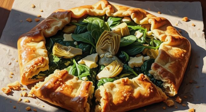 Delicious spinach and artichoke galette with a flaky crust, a savory and satisfying vegetarian dish perfect for any occasion