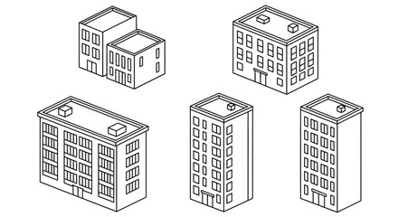 Colorful isometric buildings perfect for urban planning design projects