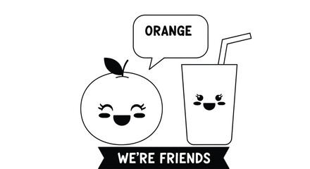 Cheerful orange juice friends, vibrant and fun friendship concept