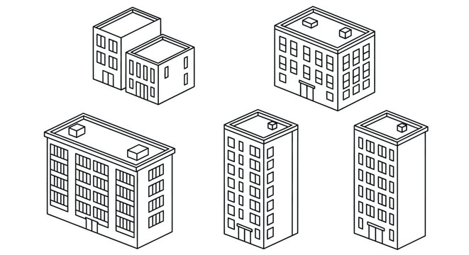 Colorful isometric buildings perfect for urban planning design projects