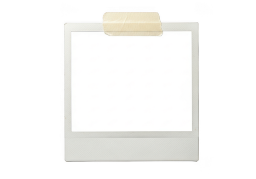 A blank instant photo frame, taped to a surface with a piece of tape, isolated on transparent background - Powered by Adobe