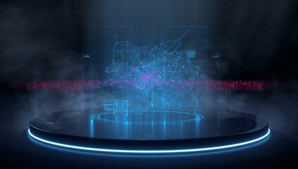 Futuristic city map interface glows with vibrant data streams, offering a high-tech vision for urban planning and smart city technology, perfect for presentations