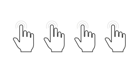Obraz premium A line of four simplified hand icons with the index finger pointing upwards, each with a ripple effect indicating touch or click interaction