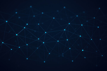Abstract digital network grid of glowing blue nodes connected by lines on dark background