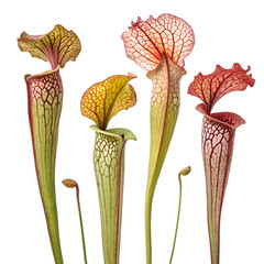 Vibrant Carnivorous Sarracenia Pitcher Plants, Botanical Nature Study on White on transparent background