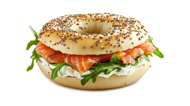 Bagel with salmon arugula and cream cheese