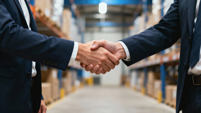 Global freight business agreement uses analytics for successful logistics partnership in large modern warehouse