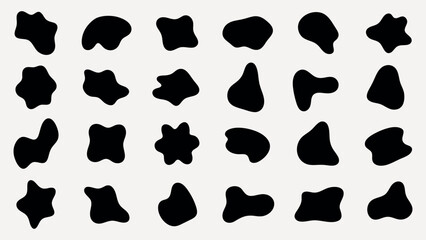 Abstract black shapes on a white background. Random shapes, black and white contrast. Unique abstract forms, black shapes, artistic and modern design. Black shape vector set.