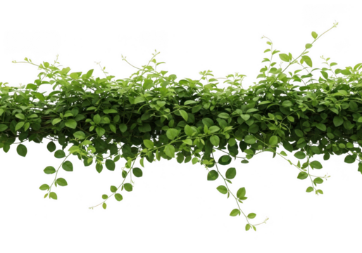 A lush green vine with abundant leaves cascades downwards, isolated on a clean transparent background, showcasing its natural beauty and organic growth pattern