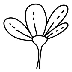 Hand-drawn clustered petal flower icon with curved shapes and botanical decorative line accents