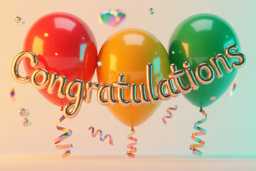 Celebrate success with vibrant balloons and elegant congratulations message, perfect for joyful announcements and festive occasions, conveying warmth and celebration
