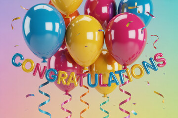 Celebratory congratulations with vibrant balloons and colorful confetti, perfect for birthdays, graduations, or any special achievement, bringing joy and excitement