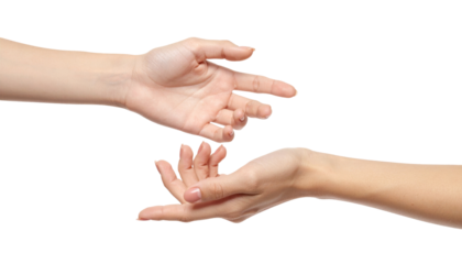 Two Human Hands Reaching Out To Each Other Symbolizing Connection And Support Against A Transparent Background
