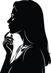 Elegant female silhouette in thoughtful pose, showcasing modern minimalist woman profile artwork for beauty, fashion, design, and creative illustration projects
