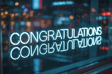 Radiant congratulations neon sign shining brightly, ideal for celebrating achievements, business milestones, graduations, and warm celebratory messages