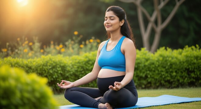 Serene Pregnant Woman Meditating Outdoors for Wellness and Peace