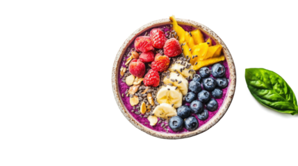 Bowl of acai with toppings for brunch or wellness lifestyle concept
