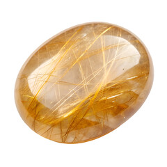 Polished Rutilated Quartz Oval Gemstone with Golden Needle Inclusions Isolated on White on transparent background