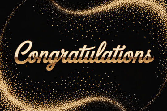 Elegant congratulations design with golden glitter accents for professional achievements and celebratory events, conveying success, appreciation, and joyful recognition