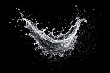 A dynamic capture of water exploding outwards against a stark black backdrop