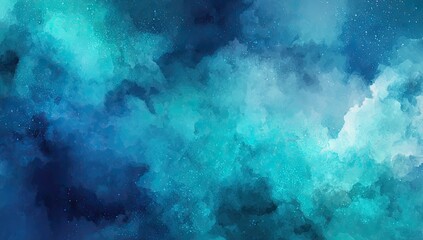 A dreamy, abstract watercolor background with shades of blue and teal, resembling a nebula