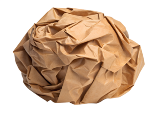 Crumpled Brown Kraft Paper Ball Texture Background Isolated Object