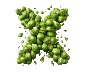 Brussels sprouts artfully arranged in the shape of a stylized X on a black background