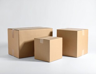 Three Cardboard Boxes on White Background