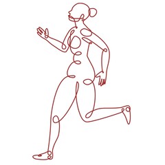 Running woman, one continuous line drawing with loops and swirls, abstract sports silhouette
