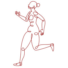 Running woman, one continuous line drawing with loops and swirls, abstract sports silhouette