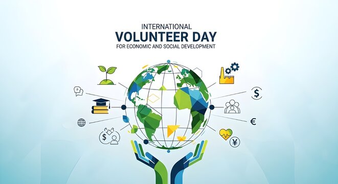 Celebrate International Volunteer Day with global impact for economic growth and social development showcasing education, community, and sustainable solutions