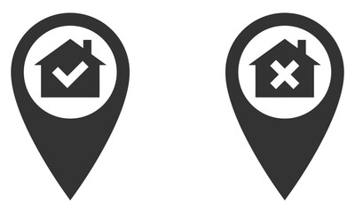 Location Icons: Showing Real Estate Status with Check and Cross Symbols, indicating either availability or unavailabity.