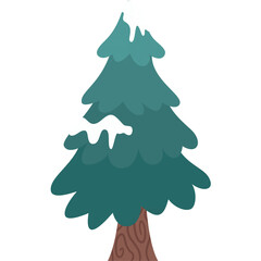 Cute pine tree covered in snow, winter holiday season