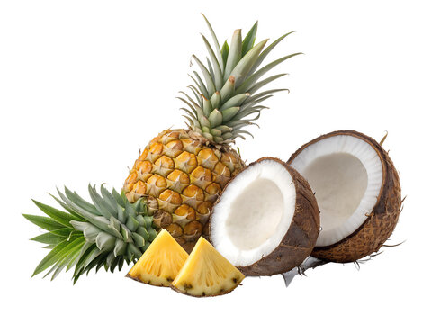 Tropical Fruit Display with Half Coconut Whole Pineapple and Slices