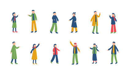 冬を過ごす人々のイラストセット