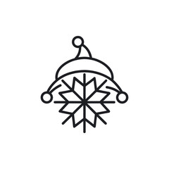 Fototapeta premium “Minimalist black line art icon where a Santa hat silhouette transforms into a snowflake at the tip, clean outline, white background.”