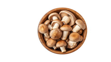Brown beech mushrooms or Shimeji mushrooms in a wooden bowl