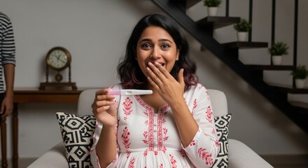 Woman Overjoyed by Positive Pregnancy Test Result