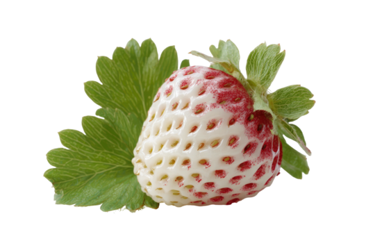 A rare white strawberry with a touch of red, on a dark background