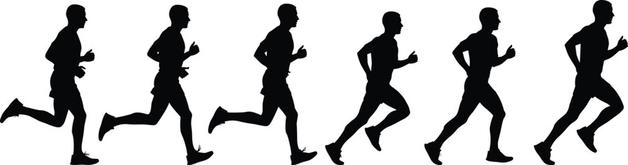 Naklejka premium Black silhouette of a man running in motion sequence vector
