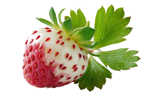 Unique bicolor strawberry with red blush and green leaves