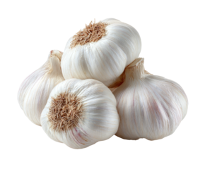 A pile of fresh, white garlic bulbs on a dark background
