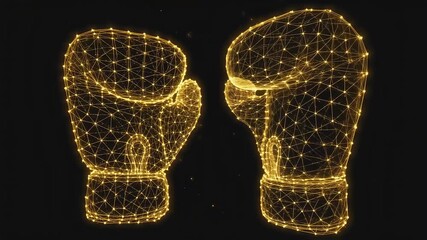 Two glowing, geometric boxing gloves on a black background, suggestive of energy or competition