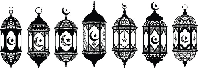Collection of Islamic Lanterns with Crescent Moon and Star Motifs Ramadan lantern