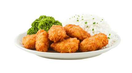 Chicken nuggets with rice on a plate