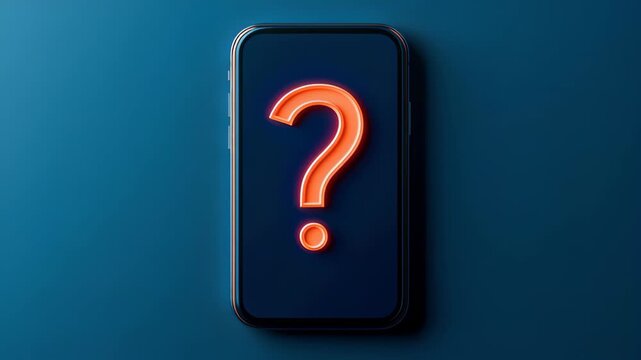 Smartphone question mark neon glow screen blue dark minimal curiosity technology neon question mark smartphone blue glow query symbol concept