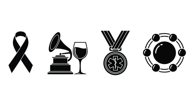 Stock vector illustration of ribbon gramophone wine medal and molecule